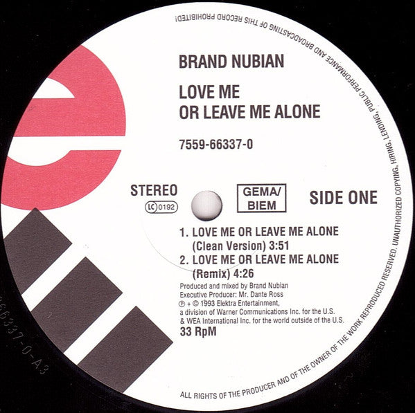 Brand Nubian : Love Me Or Leave Me Alone (12", RP)