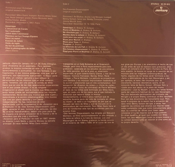 The Miles Davis Quintet / Art Blakey & The Jazz Messengers : Ascenseur Pour L'Echafaud * Des Femmes Disparaissent (LP, Album, Comp, Mono, RE)