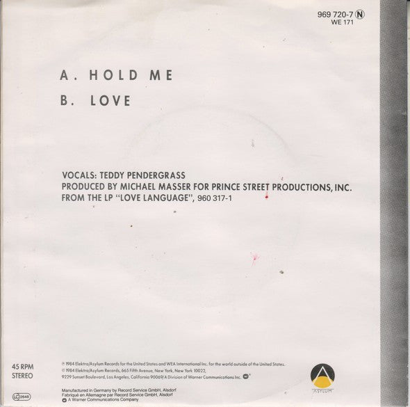 Teddy Pendergrass : Hold Me (7", Single)