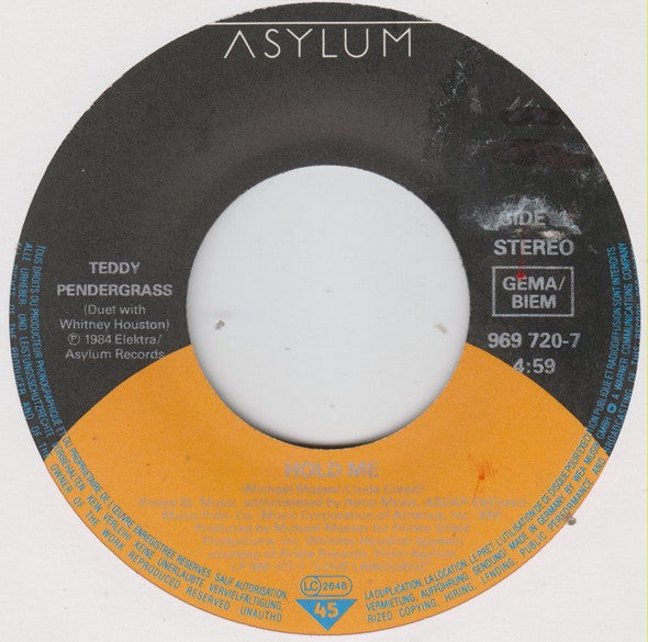 Teddy Pendergrass : Hold Me (7", Single)
