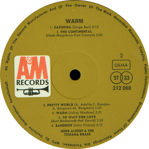 Herb Alpert & The Tijuana Brass : Warm (LP, Album)