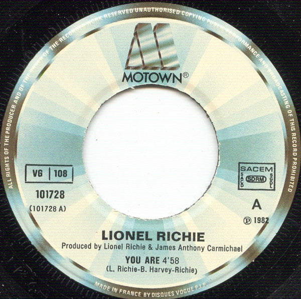 Lionel Richie : You Are (7", Single)