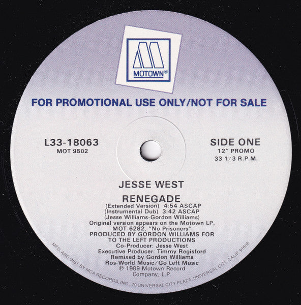 Jesse West : Renegade (12", Promo)