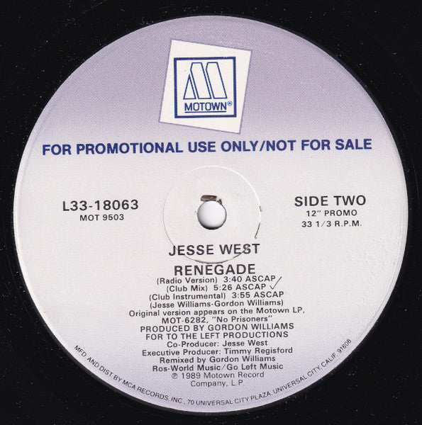 Jesse West : Renegade (12", Promo)