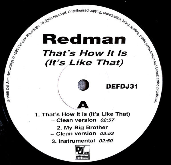 Redman : That's How It Is (It's Like That) (12", Promo)