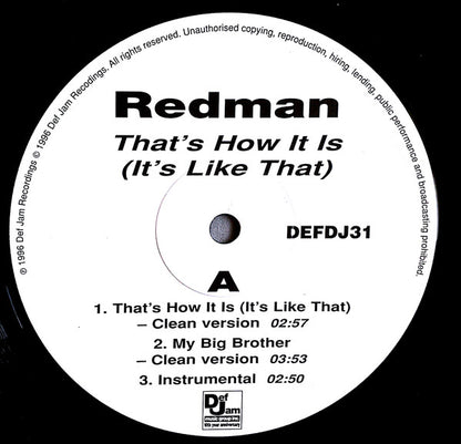 Redman : That's How It Is (It's Like That) (12", Promo)