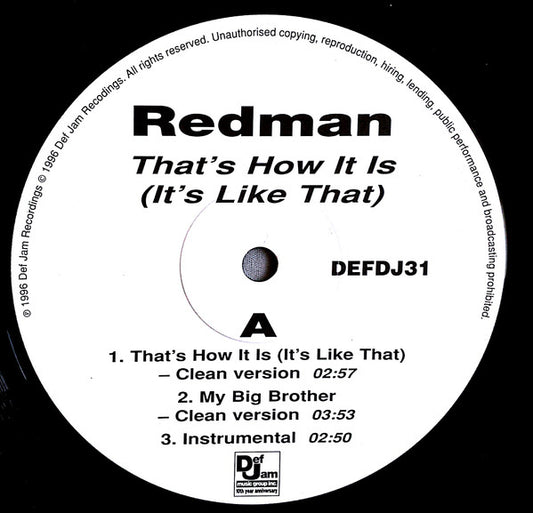 Redman : That's How It Is (It's Like That) (12", Promo)