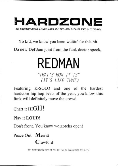 Redman : That's How It Is (It's Like That) (12", Promo)