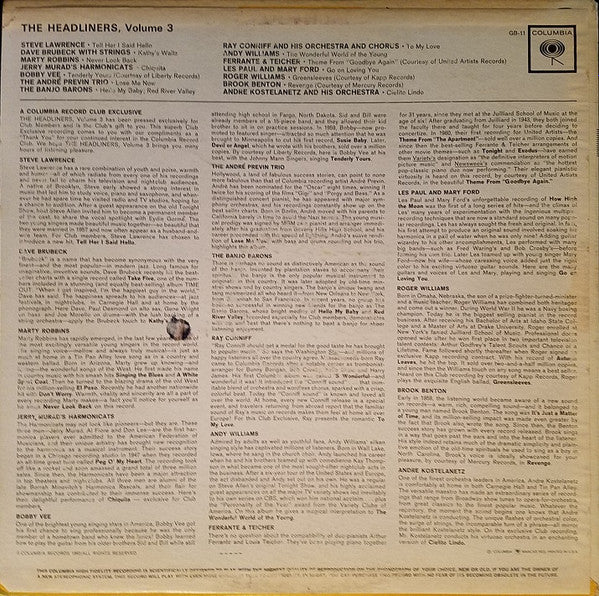 Various : The Headliners, Volume 3 (LP, Comp, Mono, Club, Ltd)