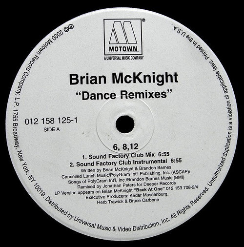 Brian McKnight : 6, 8, 12 / Back At One Dance Remixes (12")