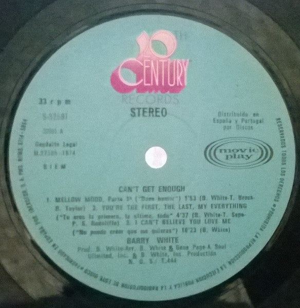 Barry White - Can't Get Enough (LP, Album)