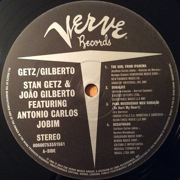 Stan Getz, Joao Gilberto* Featuring Antonio Carlos Jobim - Getz / Gilberto (LP, Album, RE, RM)