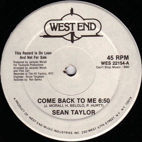 Sean Taylor - Come Back To Me (12", Single, Promo)