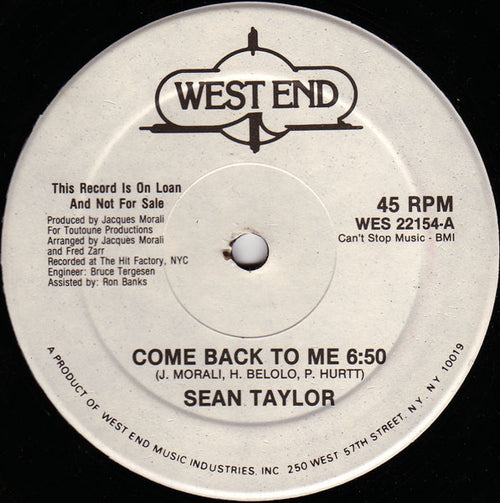 Sean Taylor - Come Back To Me (12", Single, Promo)