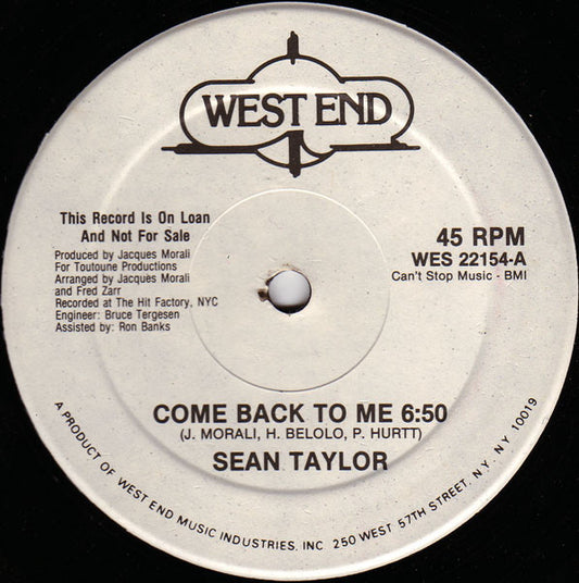 Sean Taylor - Come Back To Me (12", Single, Promo)