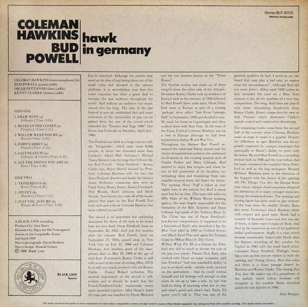 Coleman Hawkins & Bud Powell : Hawk In Germany (LP, Album, RE)