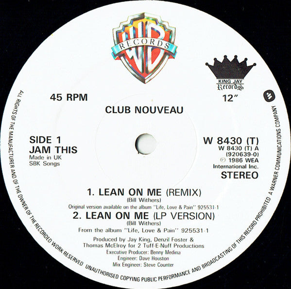 Club Nouveau - Lean On Me (12", Single, Dam)