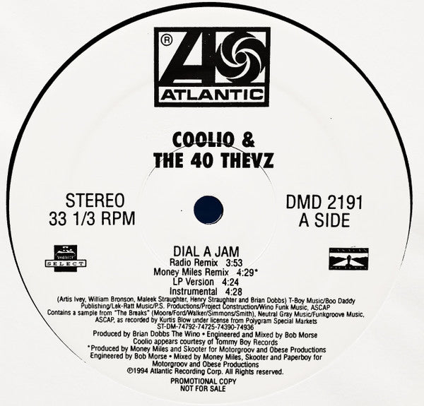 Coolio & 40 Thevz / Hurricane  - Dial A Jam / Four Fly Guys (12", Promo)