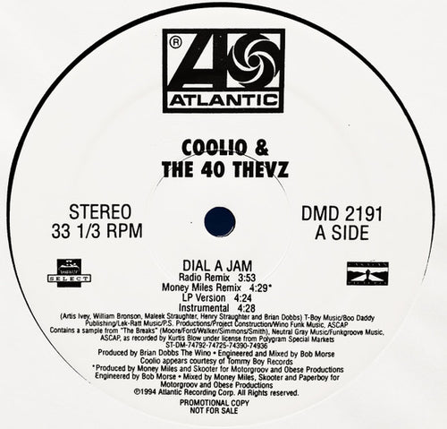 Coolio & 40 Thevz / Hurricane  - Dial A Jam / Four Fly Guys (12", Promo)