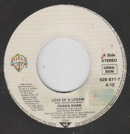 Chaka Khan : Love Of A Lifetime (7", Single)