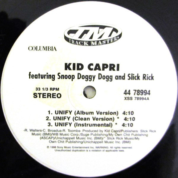 Kid Capri Featuring Snoop Dogg & Slick Rick : Unify (12")