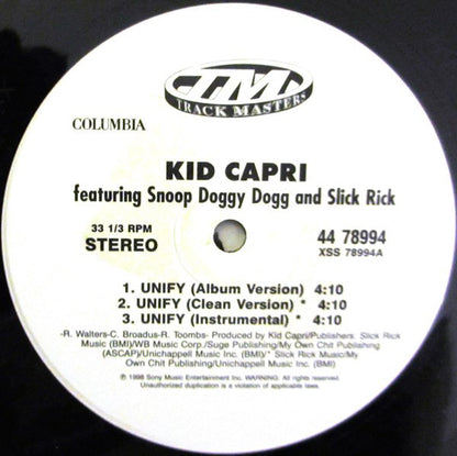 Kid Capri Featuring Snoop Dogg & Slick Rick : Unify (12")