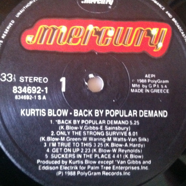 Kurtis Blow : Back By Popular Demand (LP, Album, Ltd)