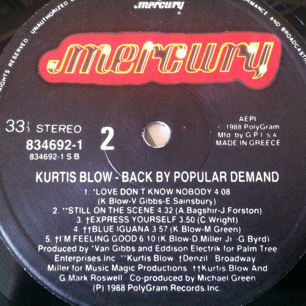 Kurtis Blow : Back By Popular Demand (LP, Album, Ltd)