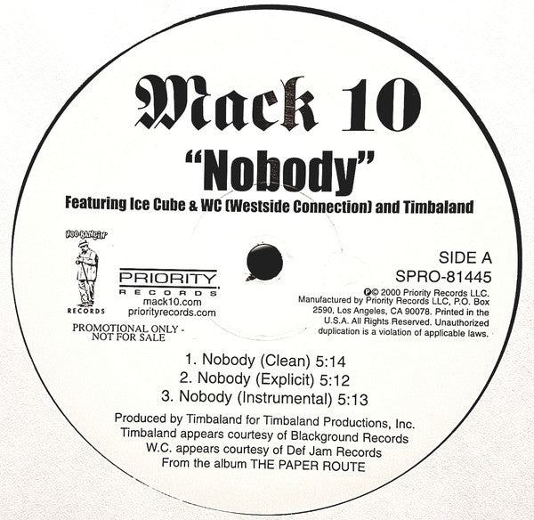 Mack 10 - Nobody / Pop X (12", Promo)