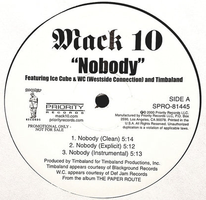 Mack 10 - Nobody / Pop X (12", Promo)