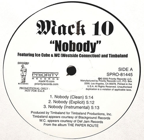 Mack 10 - Nobody / Pop X (12", Promo)