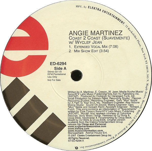 Angie Martinez W/ Wyclef Jean : Coast 2 Coast (Suavemente) (12", Promo)