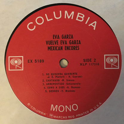 Eva Garza - Mexican Encores (LP, Album, Mono)
