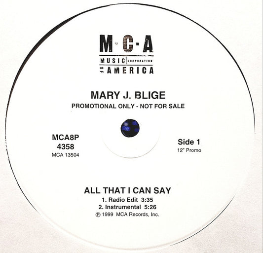 Mary J. Blige : All That I Can Say (12", Promo)