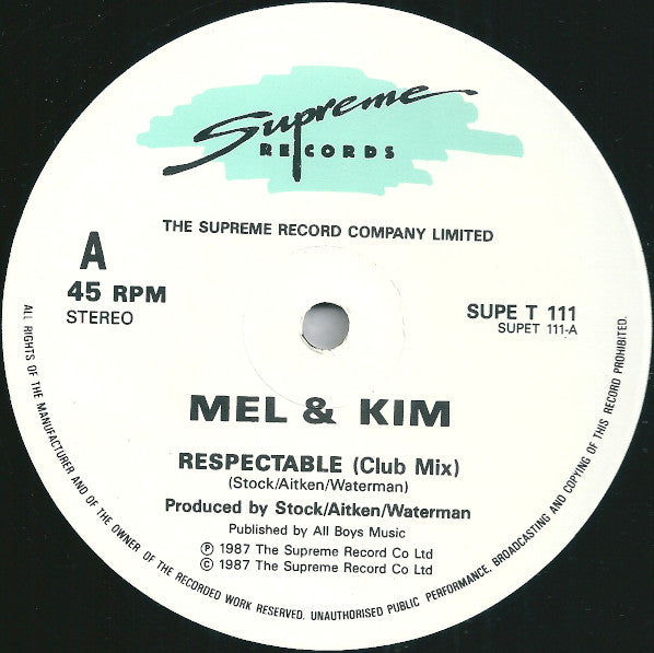 Mel & Kim - Respectable (12", Single)