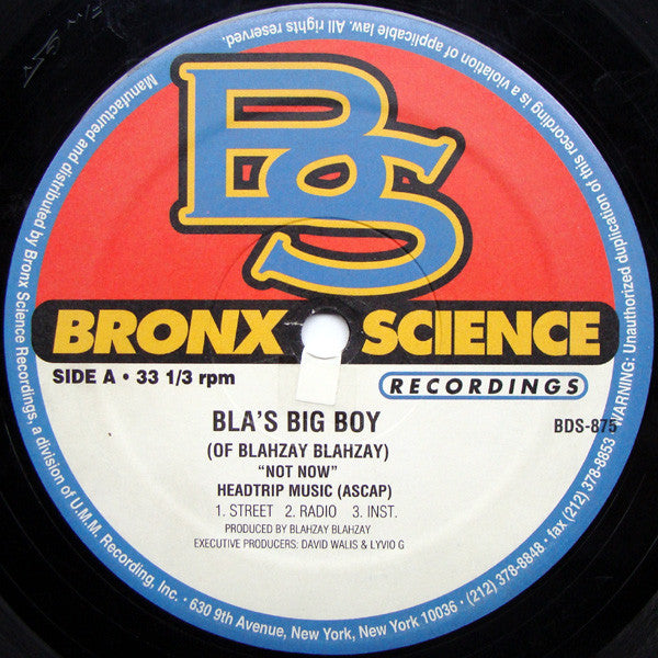 Blahzay Blahzay Presents Bla's Big Boy : Not Now / Dat Shit (12")