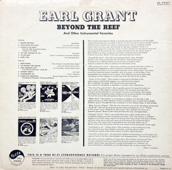 Earl Grant : Beyond The Reef And Other Instrumental Favorites (LP, Album, RP)