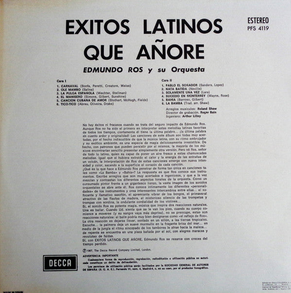 Edmundo Ros & His Orchestra : Latin Hits I Missed = Exitos Latinos Que Añore (LP, Album)