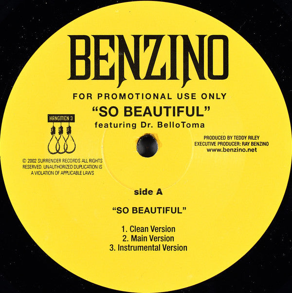 Benzino - So Beautiful b/w Figadoh (Remix) (12", Single, Promo)
