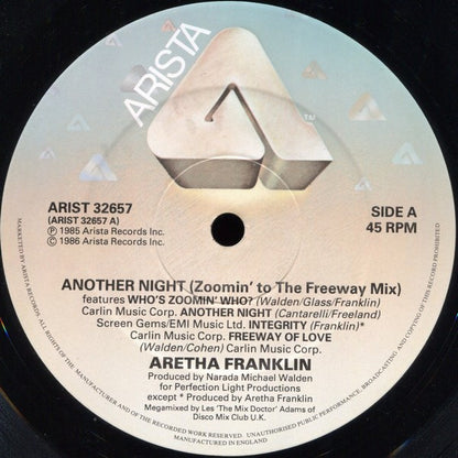 Aretha Franklin : Another Night (Zoomin' To The Freeway 12" Mega-Mix) (12", P/Mixed)
