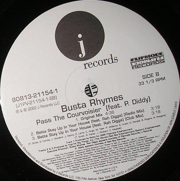 Busta Rhymes Featuring P. Diddy & Pharrell Williams : Pass The Courvoisier Part II (12", Single)