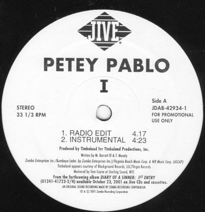 Petey Pablo - I (12", Promo)