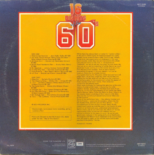 Various : 16 Big Hits Of The 60's (LP, Comp, RE)