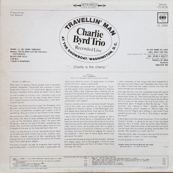 Charlie Byrd Trio : Travellin' Man (LP, Album)