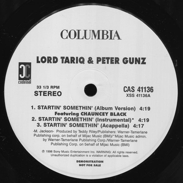 Lord Tariq & Peter Gunz : Startin' Somethin' (12", Promo)