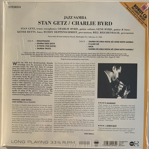 Stan Getz, Charlie Byrd - Jazz Samba (LP, Album, RE + CD, Album, RE)