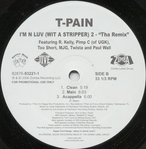 T-Pain - I'm N Luv (Wit A Stripper) 2 - "Tha Remix" (12", Promo)