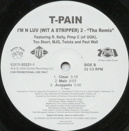 T-Pain - I'm N Luv (Wit A Stripper) 2 - "Tha Remix" (12", Promo)