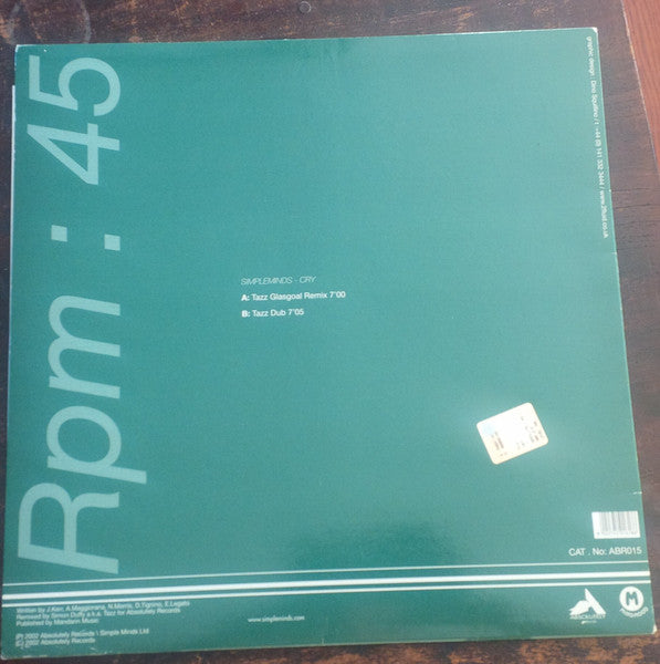 Simple Minds : Cry (Tazz Remixes) (12")