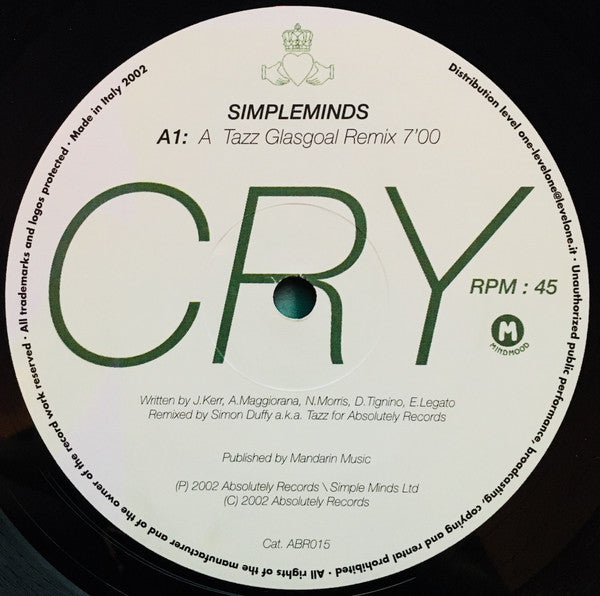 Simple Minds : Cry (Tazz Remixes) (12")